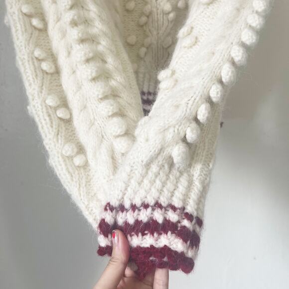 DOEN Rare Valentina Alpaca Peter Pan Collar Pom Pom Pullover Sweater Size XL - Picture 9 of 16